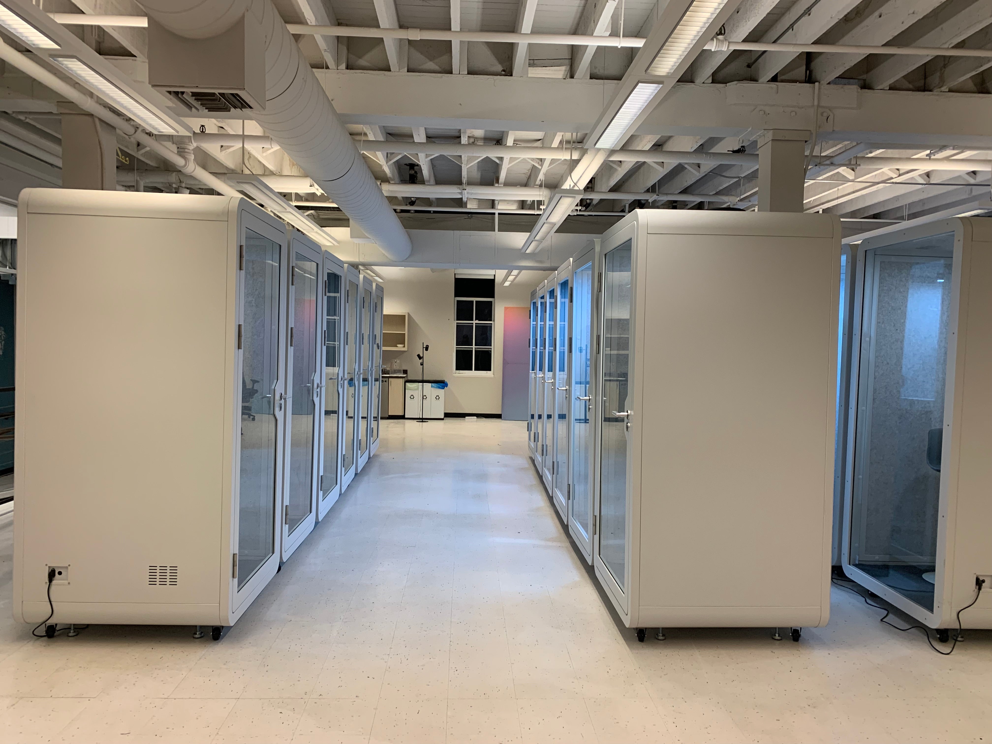 Rows of eBooth Solo Office booth privacy pods