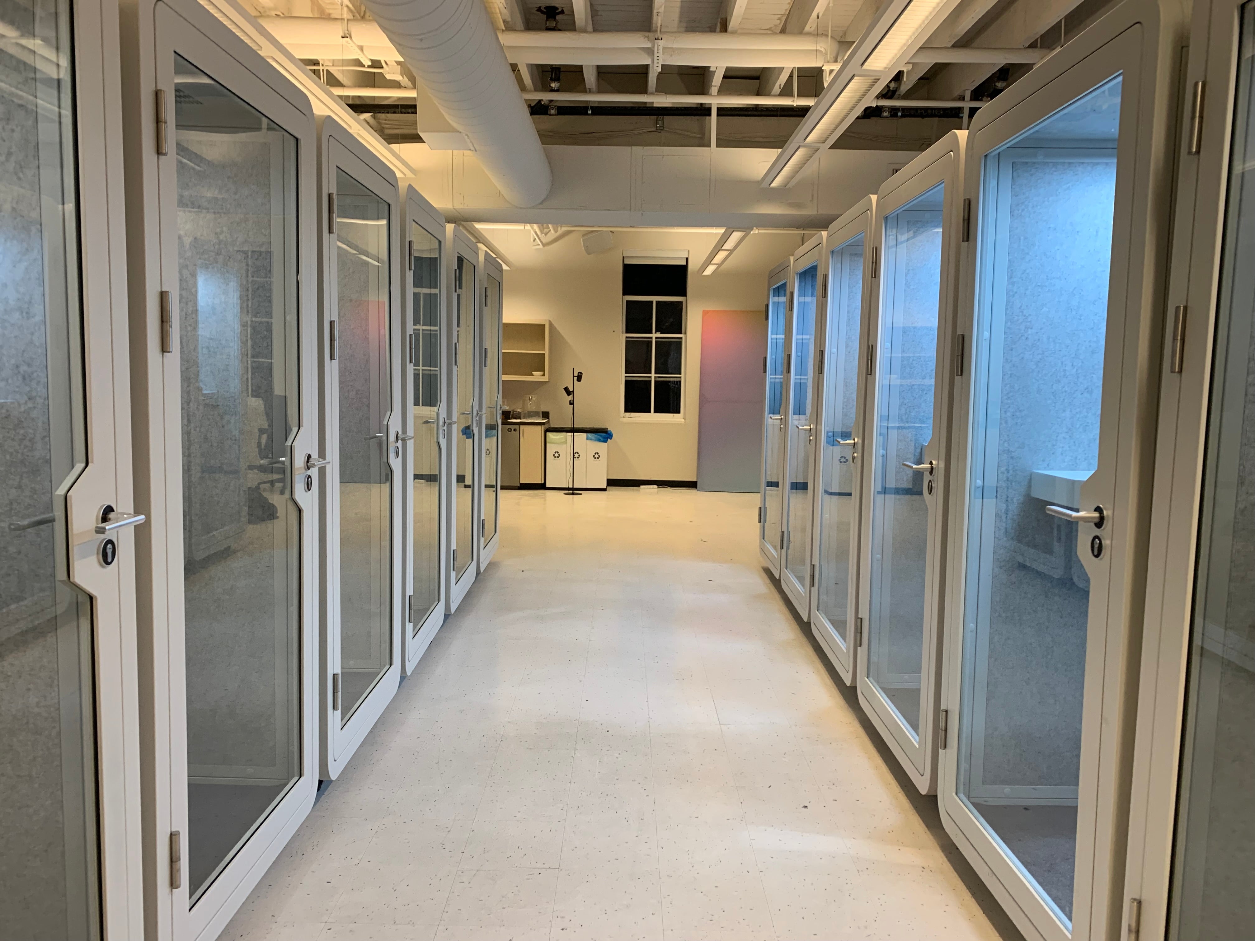 A row of office phone booths